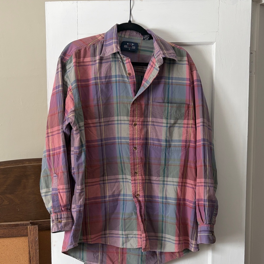 Vintage Haggar Multicolor Plaid Casual Button Down Shirt